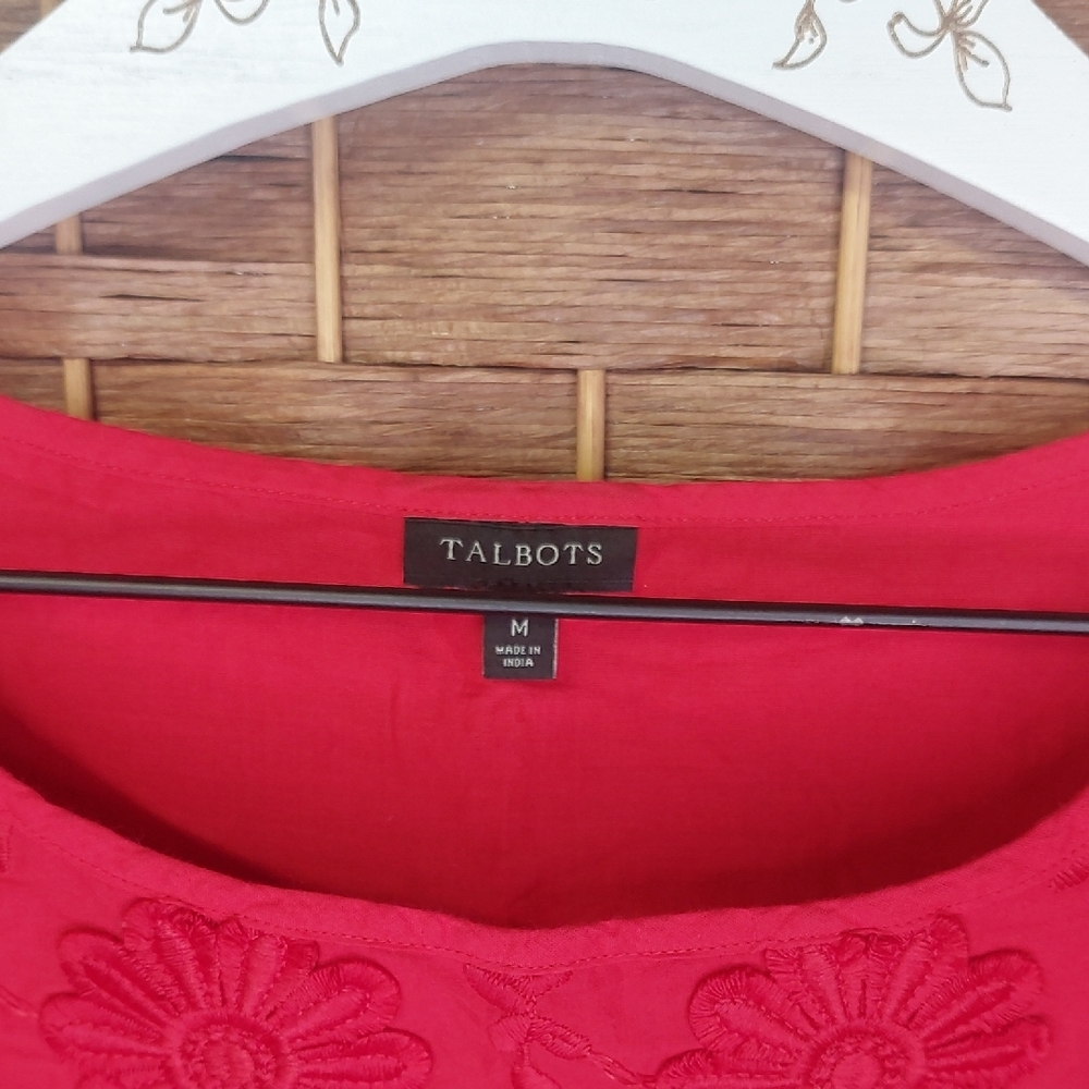 Talbots Red Floral Embellished Sleeveless Top Medium - Picture 7 of 14